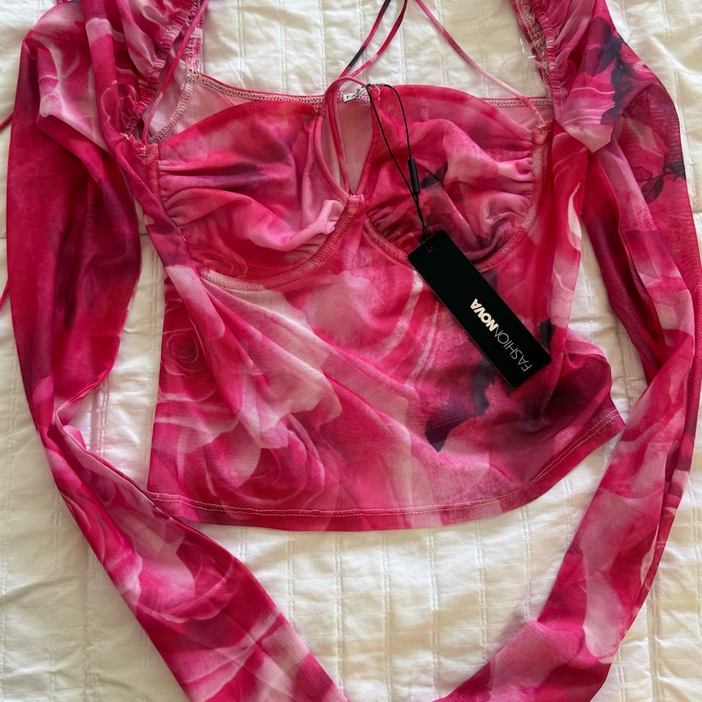 Fashion Nova Vibrant Pink Mesh Crop Top